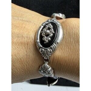 Brighton 1996 Medallion Black Leather Bracelet Silver Plated Retired 90s Vintage